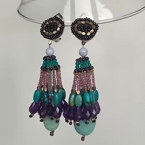 Ziio Jadite Lever Backs Chandelier  Earrings